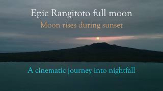 Spectacular Full Moon captured over Rangitoto summit during beautiful Sunset - Cinematic Drone screenshot 4