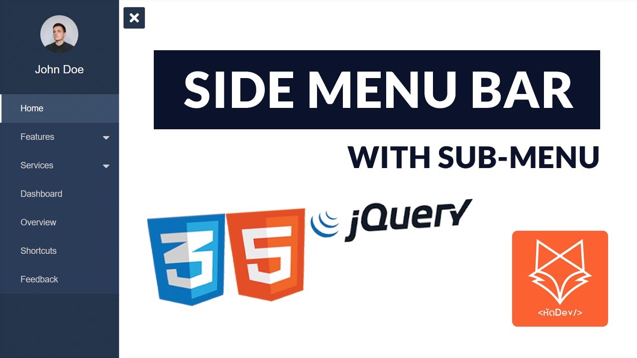 สร้าง Side Menu Bar with Sub-Menu ให้กับเว็บไซต์ด้วย html css & jquery ...