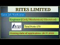 RITES Limited || Engineer (Civil, Mechanical & Electrical) || Latest Job Update