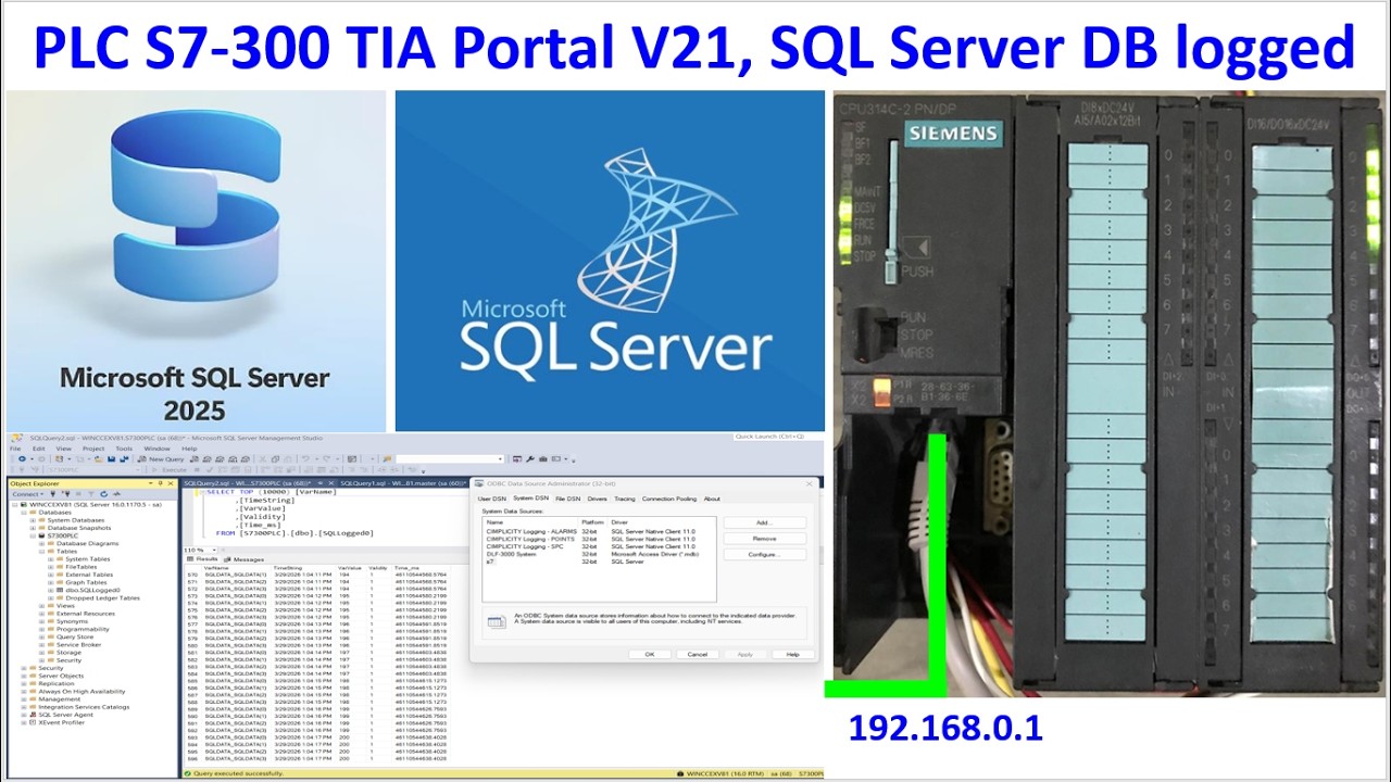 PLC S7-300 connect data with SQL Server Database - YouTube