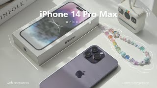 iPhone 14 Pro Max ( deep purple ) unboxing  with MagSafe Leather Case, accessories & camera test