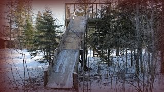 Homemade Toboggan Slide - Made From Pine Logs and Used Plywood DIY Easy way of building a toboggan slide from fresh cut pine poles and used plywood. I always wanted to build one of these to play