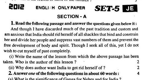 U.P.Board 10 English Unsolved 2012 set 5 solved by Ramesh Sir