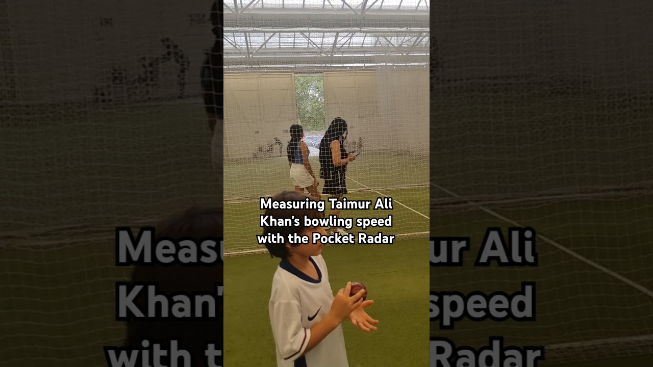 Measuring Taimur Ali Khan's bowling speed with the Pocket Radar—any guesses on his pace?