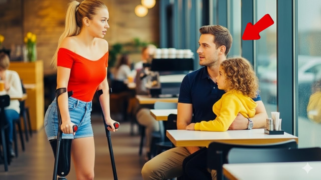 Kann ich diesen Tisch teilen?“ fragte das einbeinige Mädchen den alleinerziehenden Vater