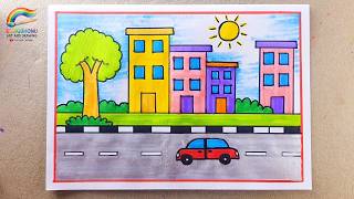 Easy City Scenery Drawing for Beginners | Simple Urban Landscape Drawing Tutorial