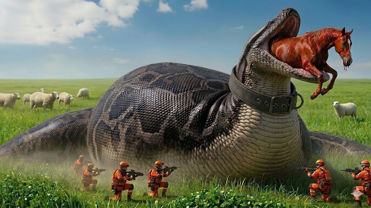 Giant Black Python Attacks Red Horse | Brave British Rescue Team Saves ...