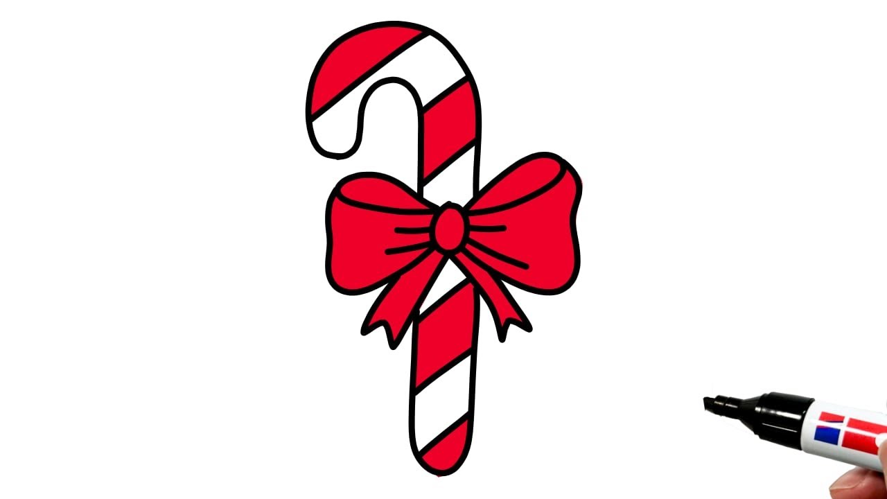 How to Draw a Candy Cane with a Bow - YouTube
