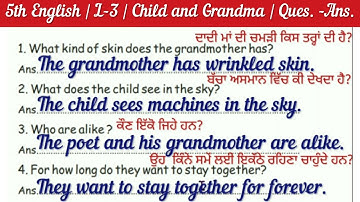5th class English | Lesson 3 | Child and grandma | Question answer