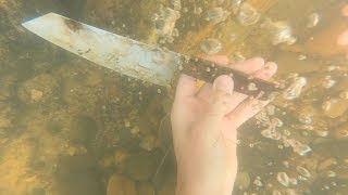 Found Gold Ring and Huge Knife While Metal Detecting the River!