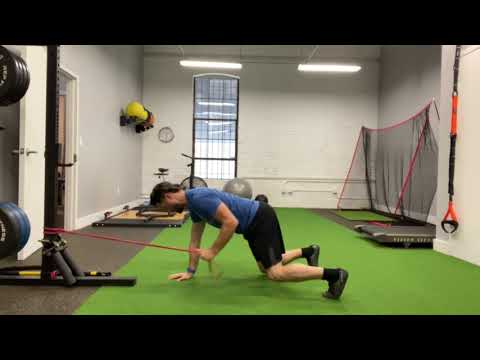 Bear crawl position w/ banded lat pull