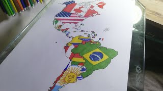 Drawing Americas flag map drawing | Flag map drawing of Americas (North and South America) South American Flags Drawing Collection Part 1