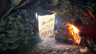 I turned an abandoned cave into acozy secret hideaway: a secret cavewith a fireplace #survival