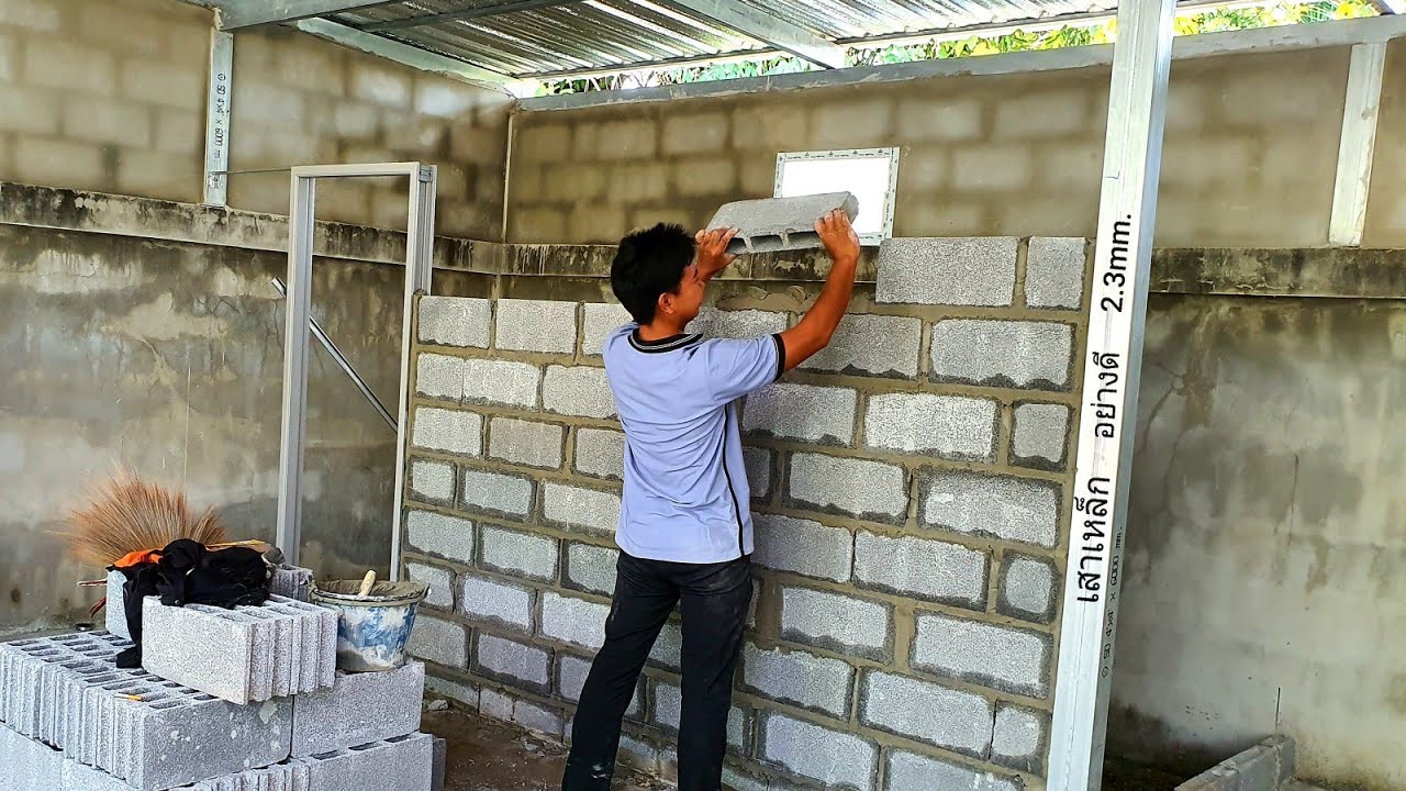 การก่ออิฐบล็อค เเบบไม่ขึงเชือก