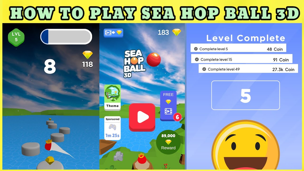 HOW TO PLAY SEA HOP BALL 3D GAME ll HOW TO INCREASE LEVEL 5 SEA HOP BALL 3D GAME HINDI 