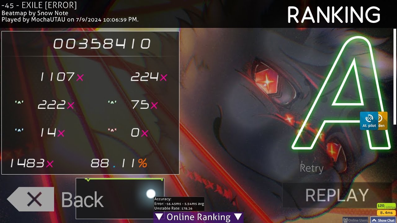 Osu!Standard: -45 - EXILE [ERROR] 88.11% +APHD FC 13.32 ⭐ - YouTube