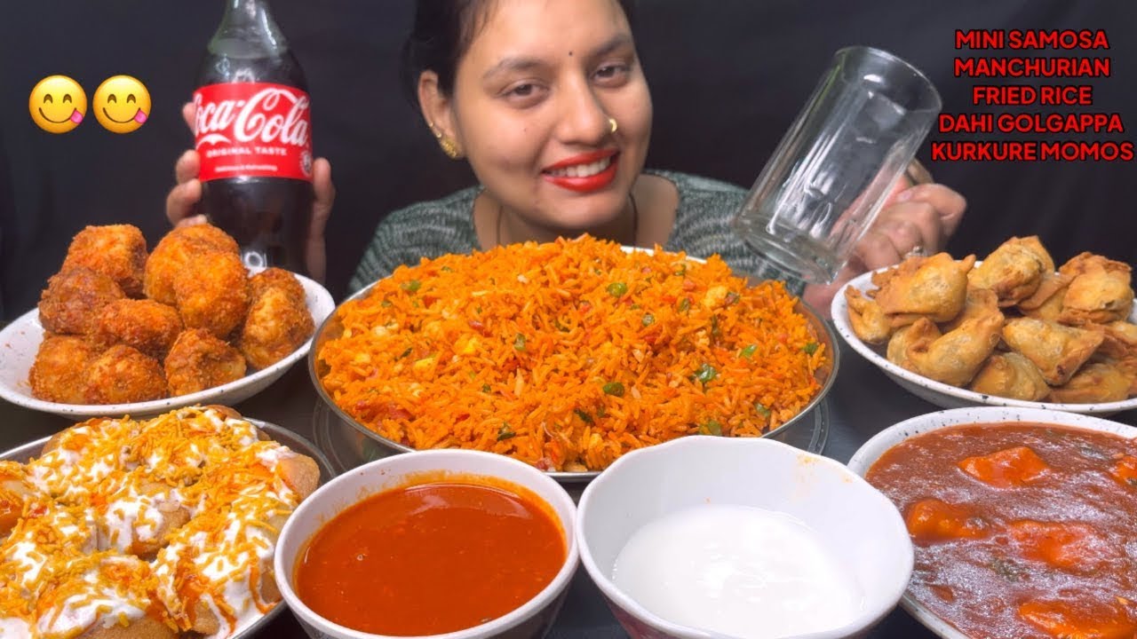 Eating😋 Fried Rice, Kurkure Momos, Samosa,Dahi Golagappa, Paneer Manchurian I Mukbang I Foodie gd