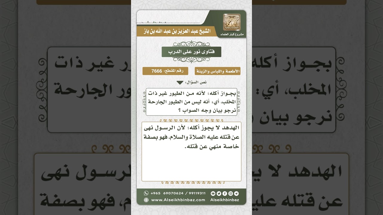 7666 - حكم أكل الهدهد - نور على الدرب