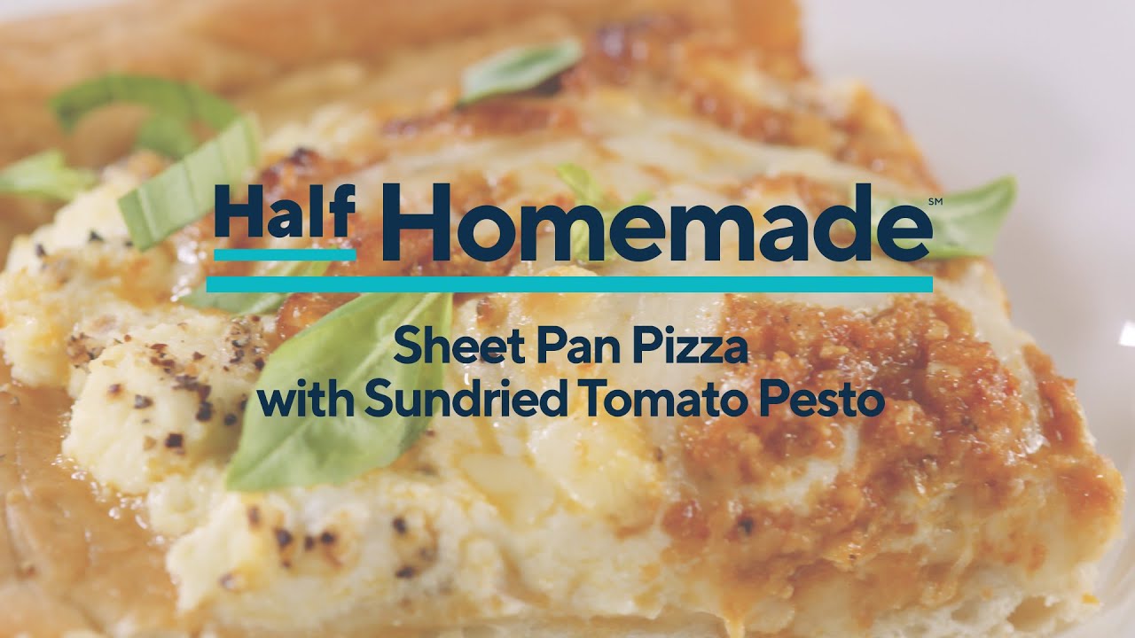 Sheet Pan Pizza with Sundried Tomato Pesto | Half Homemade