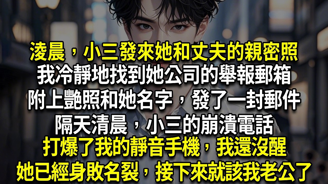 淩晨，小三發來她和丈夫的親密照，我冷靜地找到她公司的舉報郵箱，附上艷照和她名字，發了一封郵件，隔天清晨，小三的崩潰電話，打爆了我的靜音手機，我還沒醒，她已經身敗名裂，接下來就該我老公了