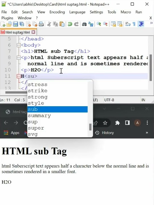subscript | HTML sub tag | subscript in html #code #html #short - YouTube