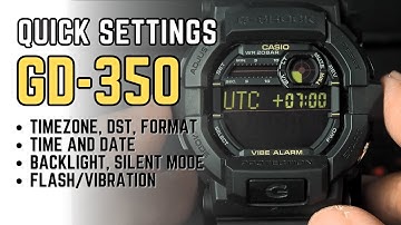 Casio G-Shock GD-350 Basic Quick Setting Tutorial: How to set time, date, flash, vibration, etc