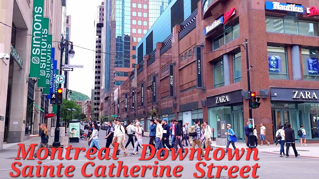 Montreal Downtown walking Legendary Sainte Catherine Street - YouTube
