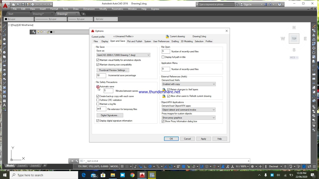 How automatically file save on autocad - YouTube