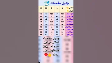 جدول مقاسات نسائى هام جدا للتفصيل 