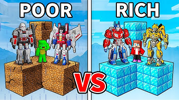 JJ and Mikey: POOR vs RICH Transformers Skyblock Battle in Minecraft - Maizen