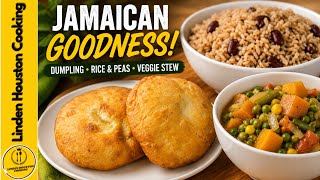Title: Jamaican Rice & Peas, Dumplings and Hearty Vegetable Stew | Live Cooking
