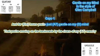 Gentle on my Mind (capo 1) in the style of Glen Campbell play along with scrolling chords and lyrics Gentle on my Mind (capo 1) in the style of Glen Campbell play along with scrolling chords and lyrics