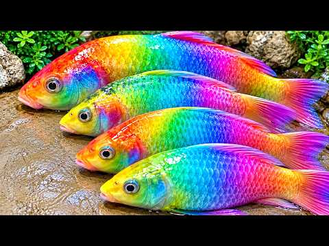 Catch beautiful aquarium fish in small pond baby turtles, 악어, 비단잉어, 메기, 장어, 게, 거북이, 개구리