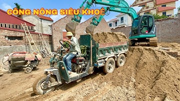 Công nông một khối chở cát siêu khoẻ độ máy nổ 24 ngựa đổ ben | MÁY xúc kobelco 120 múc cát