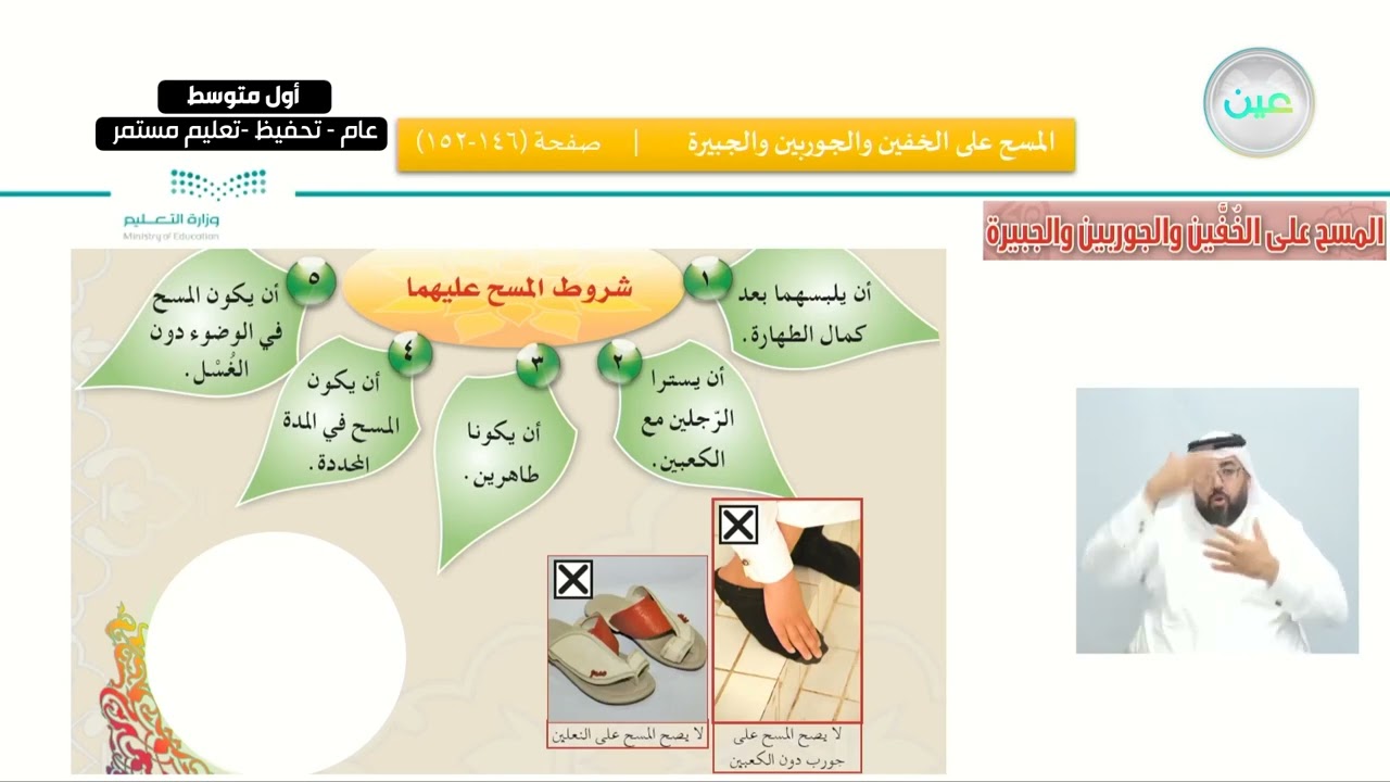 الوحدة الثالثة: المسح على الخفين والجوربين والجبيرة