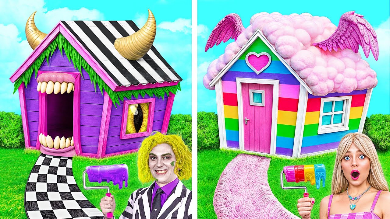 Beetlejuice vs Barbie Yksi Värillinen Talo Haaste Multi DO Smile