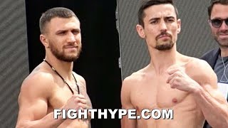 LOMACHENKO VS. CROLLA OFFICIAL WEIGH-IN AND FINAL FACE OFF; BOTH FIGHTERS SERIOUS AND READY