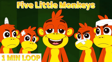 🎶[1 MIN LOOP] Five Little Monkeys Song 🐵 Fun 3D Animated English Nursery Rhymes for @MonkeyRhymesHub