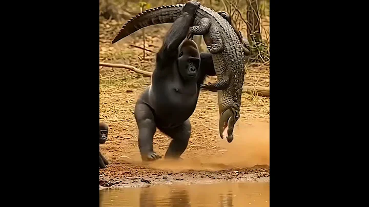 Gorilla Fights Crocodile to Save Baby 🦍🐊#EpicRescue #shorts