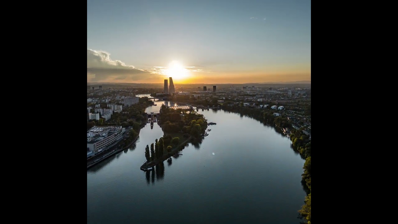 Flying drone over Rhine river in Basel | DJI Mini 3 Pro