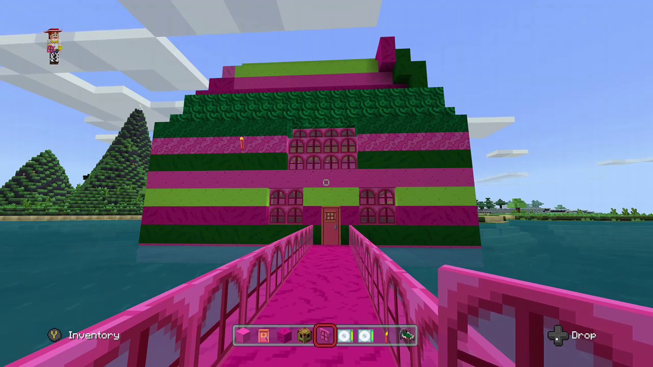 Building a pink and green house in Minecraft