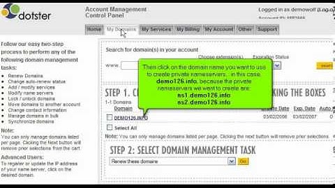 Creating Private Nameservers at dotster.com
