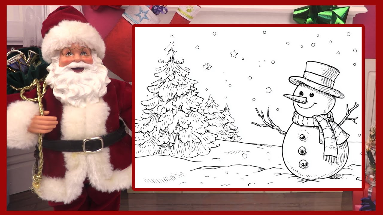 Bonhomme de Neige et Sapin de Noël Coloriage | Snowman Coloring