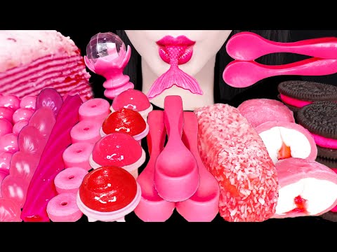 ASMR <strong>Pink</strong> Edible Spoon Jelly <strong>Ball</strong> 젤리 숟가락 핑크 먹방 Mukbang, Eating
