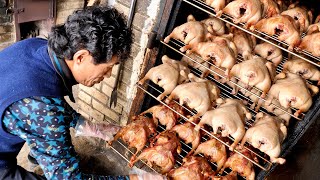 Корейская традиционная хрустящая жареная утка, приготовление утки, корейская уличная еда