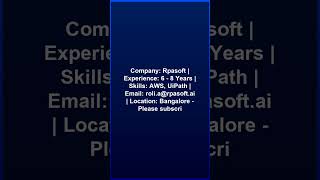 RPA UiPath Developer Role@Rpasoft#JobAlert #Jobs #trending #trendingshorts #viralshorts