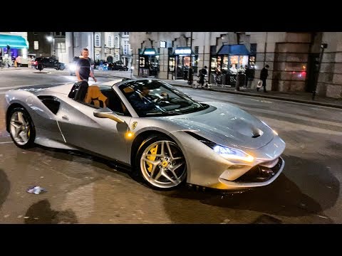 first-ferrari-f8-spider-in-london!!-engine-sound,-driving-and-roof