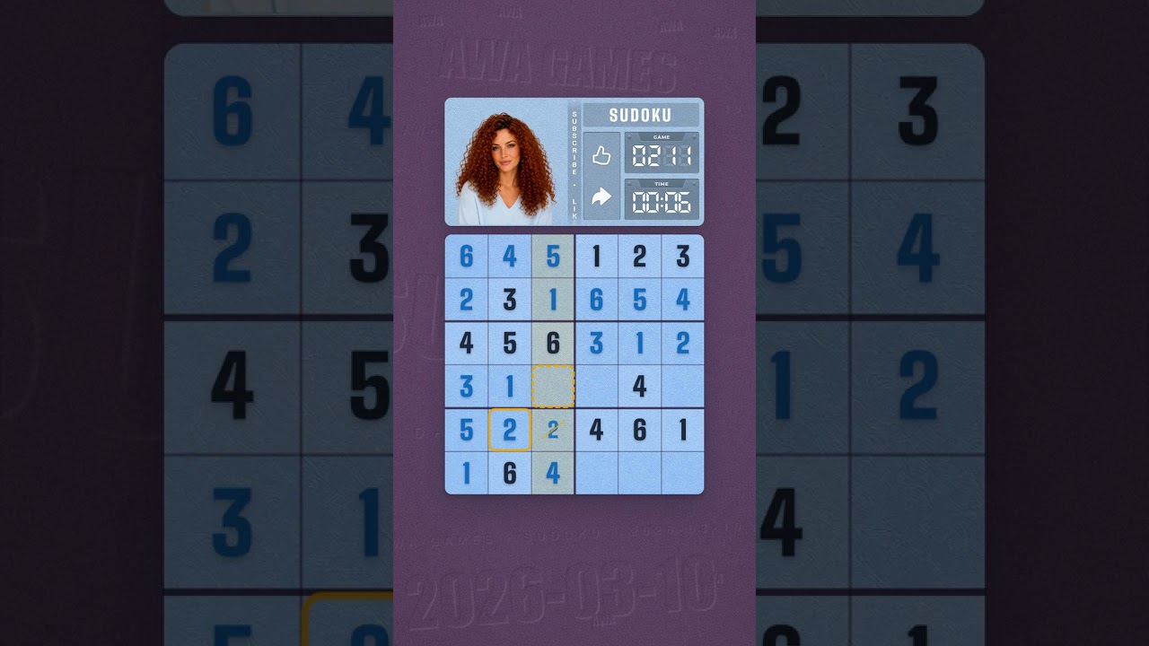 LinkedIn Mini Sudoku #211 solved board for March 10, 2026, 6x6 grid