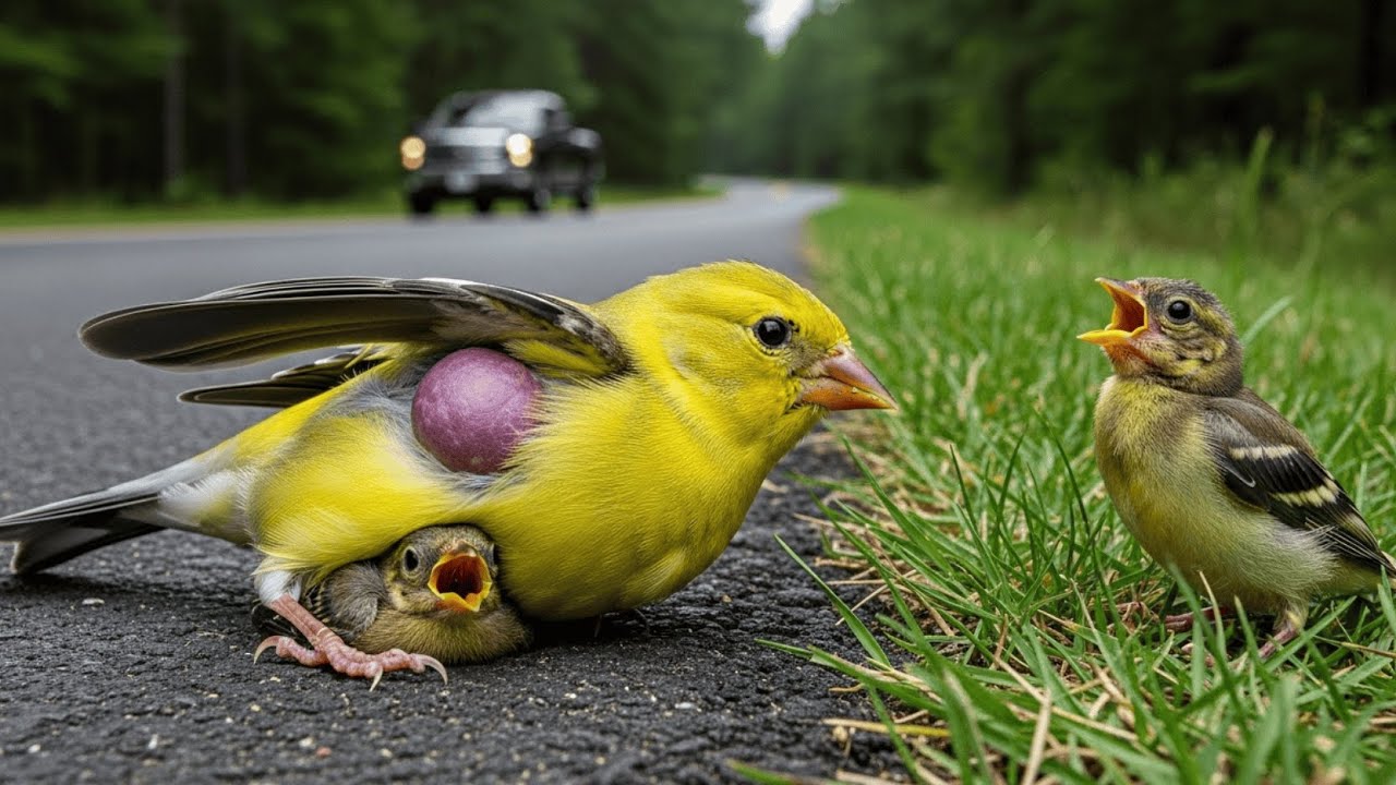 Rescuing an Injured Mother and Baby American Goldfinch by the Road – A Deeply Moving Moment