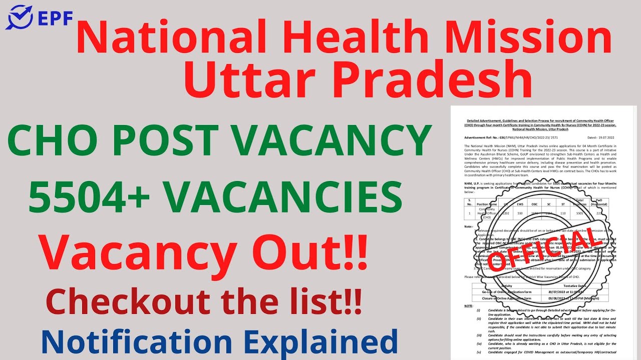 UP NHM CHO VACANCY ||Total Post-5505|| 4 Month CCHN Training|| Salary-35,500..All Information Here.